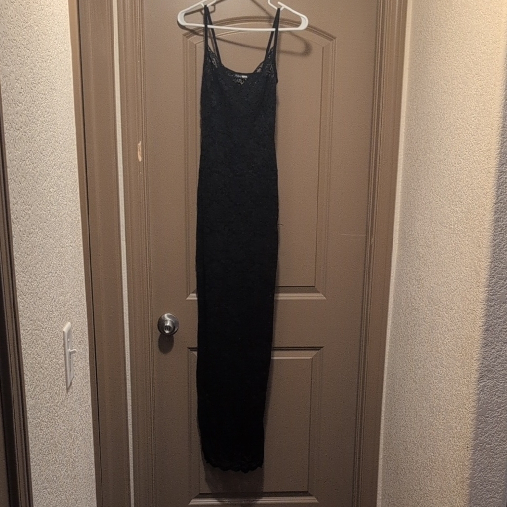 Fashion Nova Black Lace Maxi Slip Dress with Spaghetti Straps
